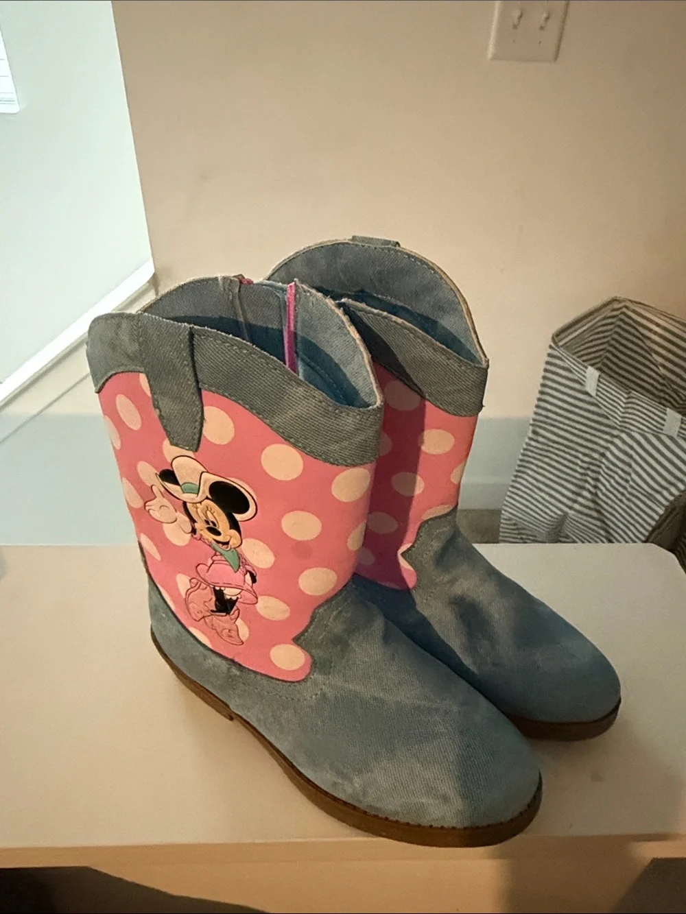 Disney Kids Minnie Mouse Pink Polka Dot and Light Blue Boots